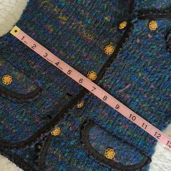 Betsey JOHNSON knit boucle cardigan jacket blue black small xs - Picture 9 of 10